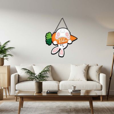 Personalized Bunny With Carrot Wall Hanging  Kids Bedroom Wall Art | Birthday Gift For Kids  Cute Rabbit Wall Art Decor For Bedroom, Living Room